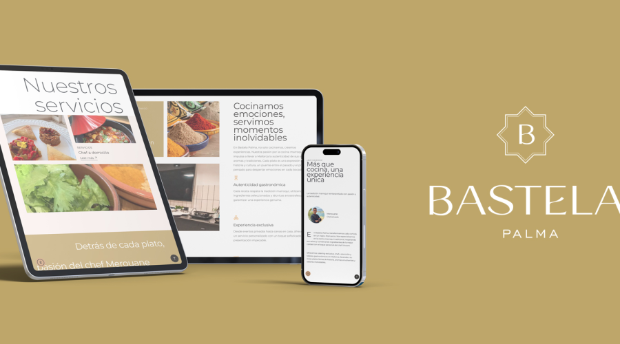 Dispositivos mostrando servicios gastronómicos de Bastela