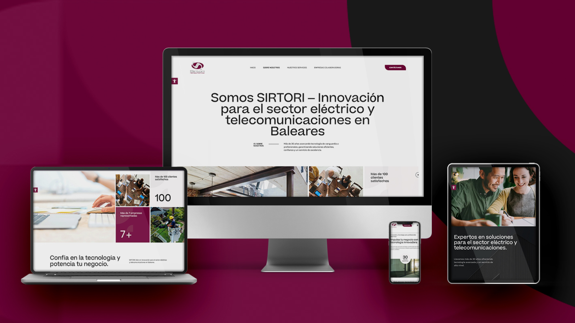 Web corporativa Sirtori mostrada en varios dispositivos