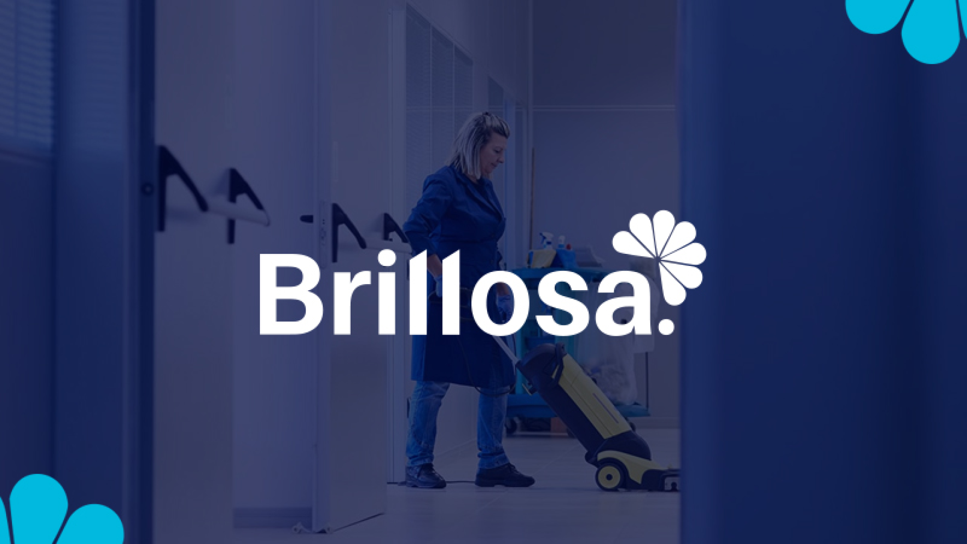 Logo Brillosa sobre escena de limpieza profesional