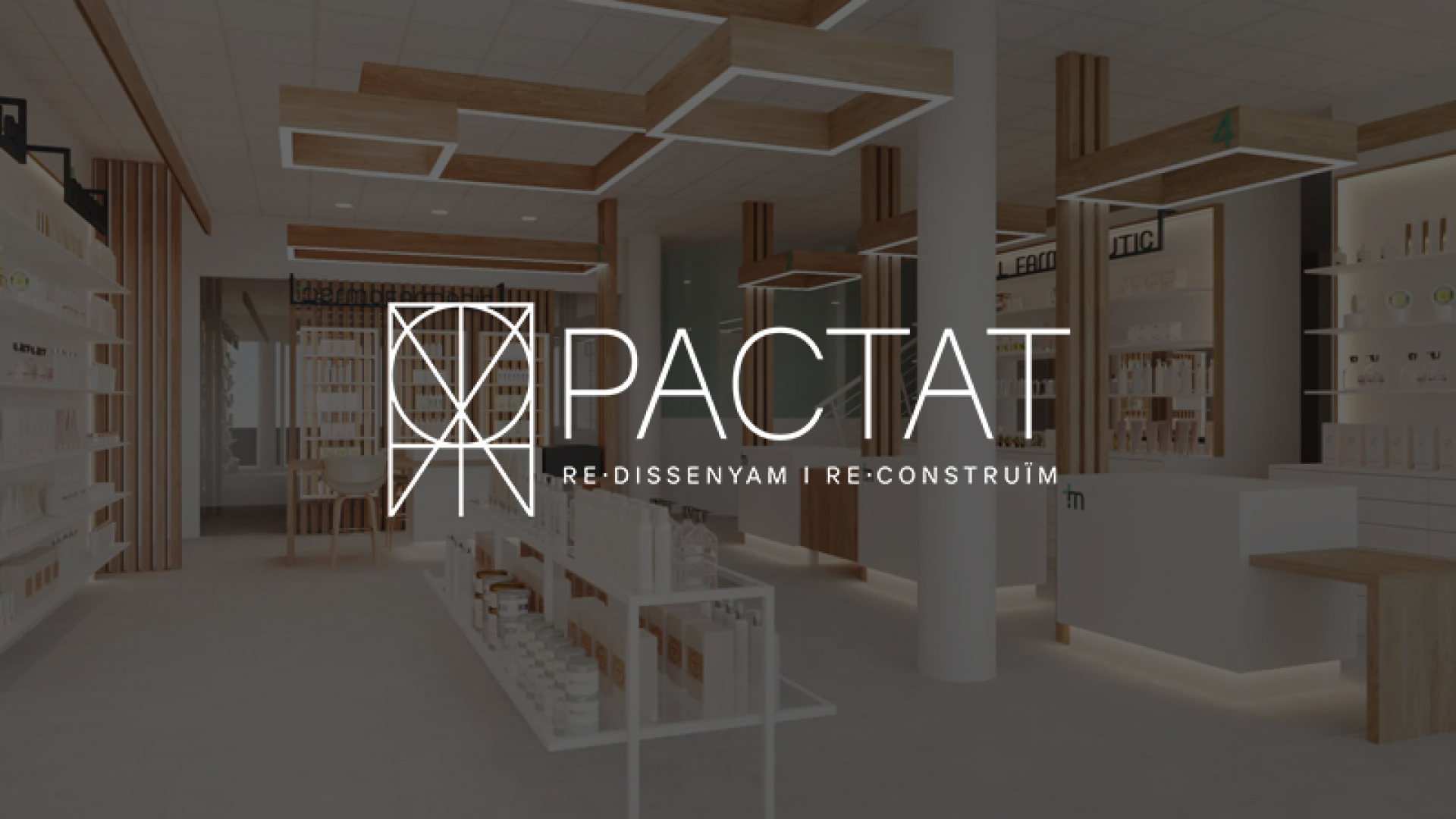 Interior comercial moderno con logotipo pactat